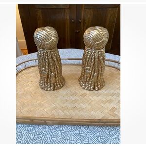 Chic brass tassel candle holders pair.